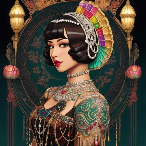 Art Deco Burlesque Dancer in Candy Art Style