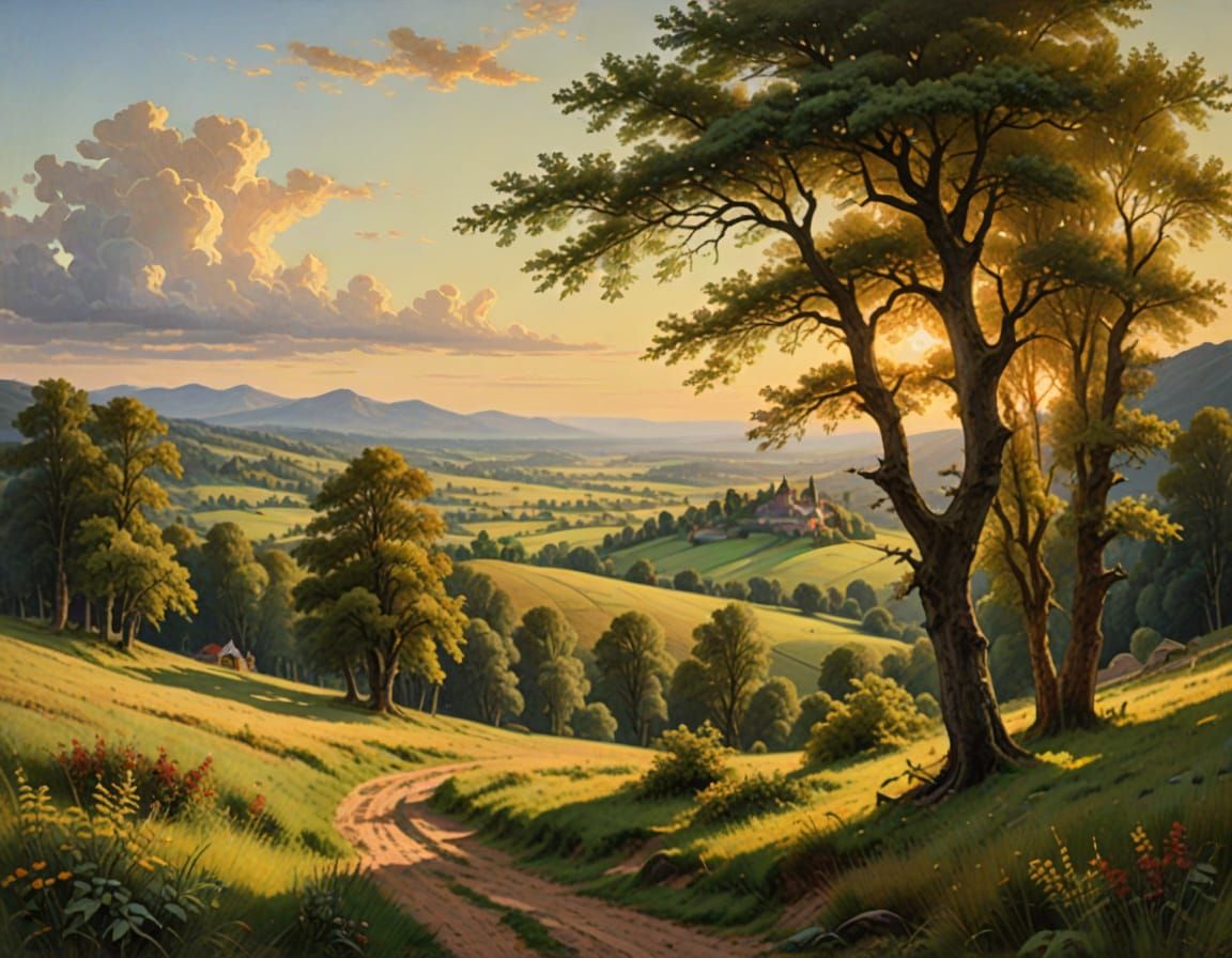 English Countryside Landscape in Romanticism Style