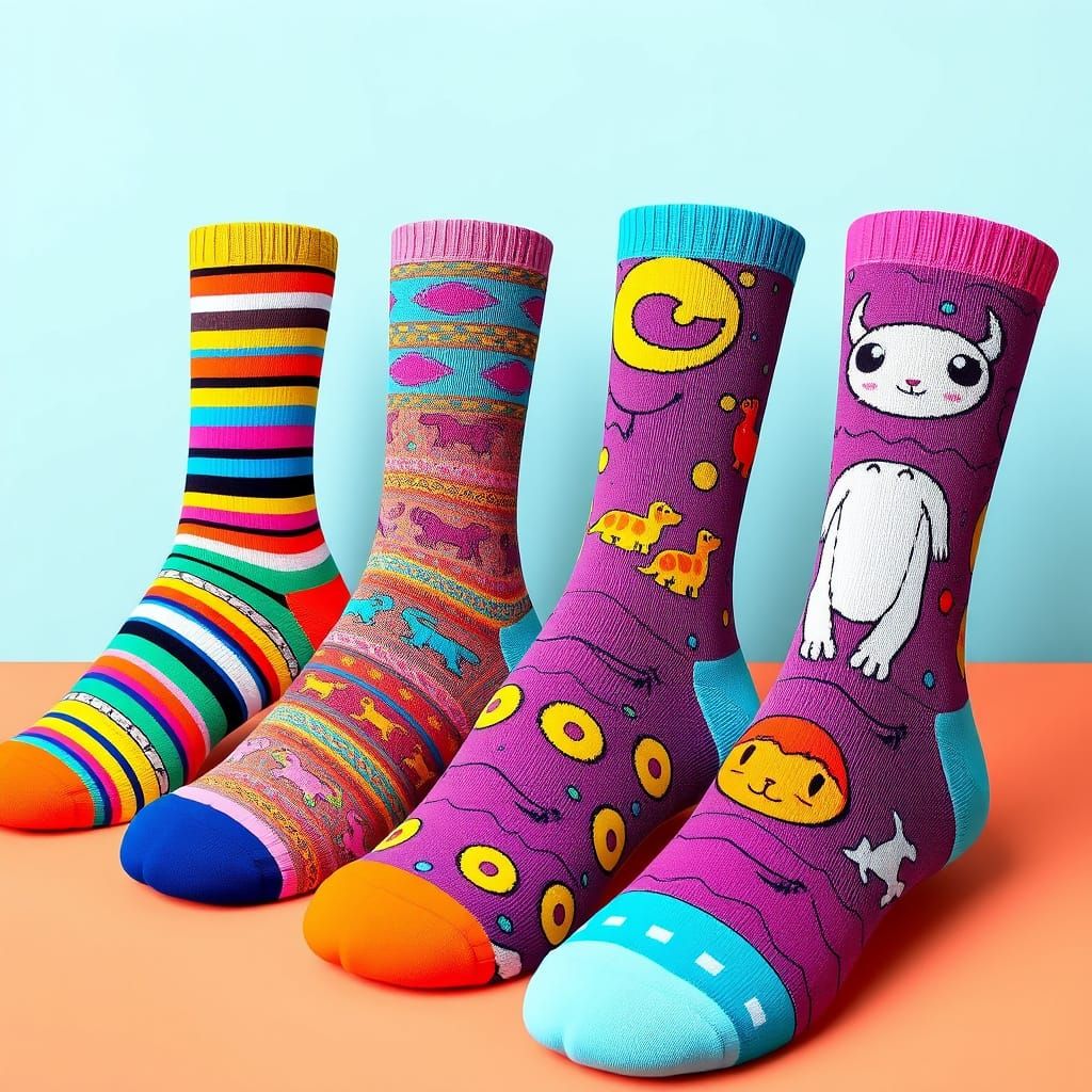 Whimsical Socks with Stripes and Polka Dots