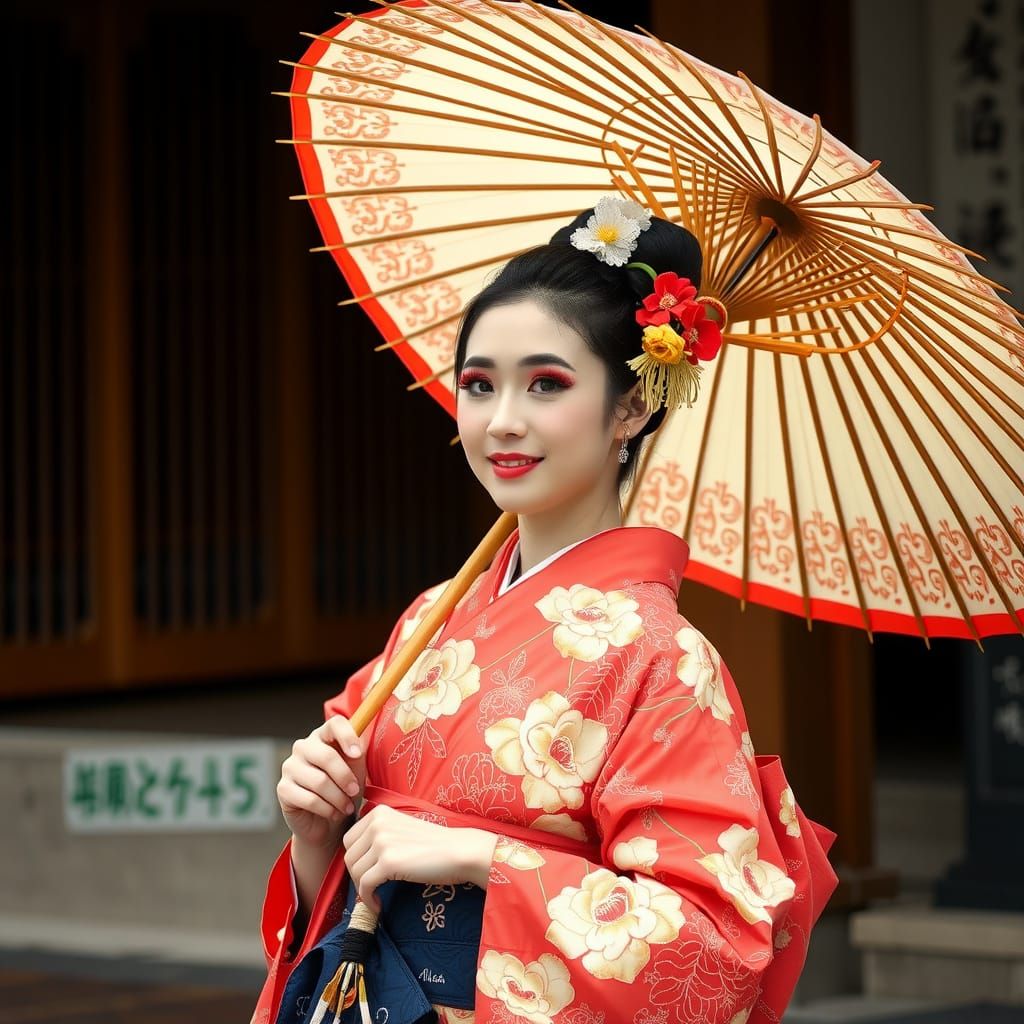 Traditional Japanese Woman in Yukata Attire