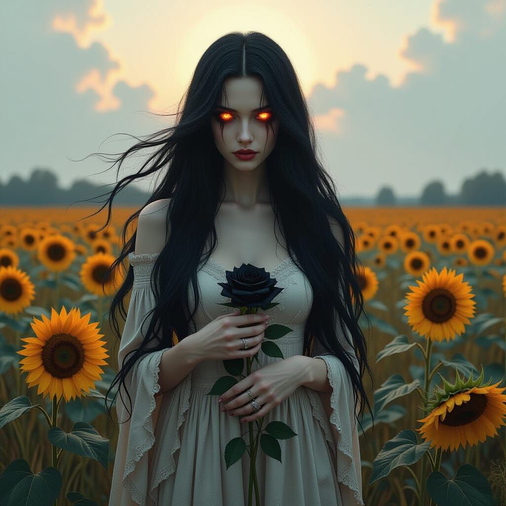 Surreal Incubus in Withered Sunflower Field
