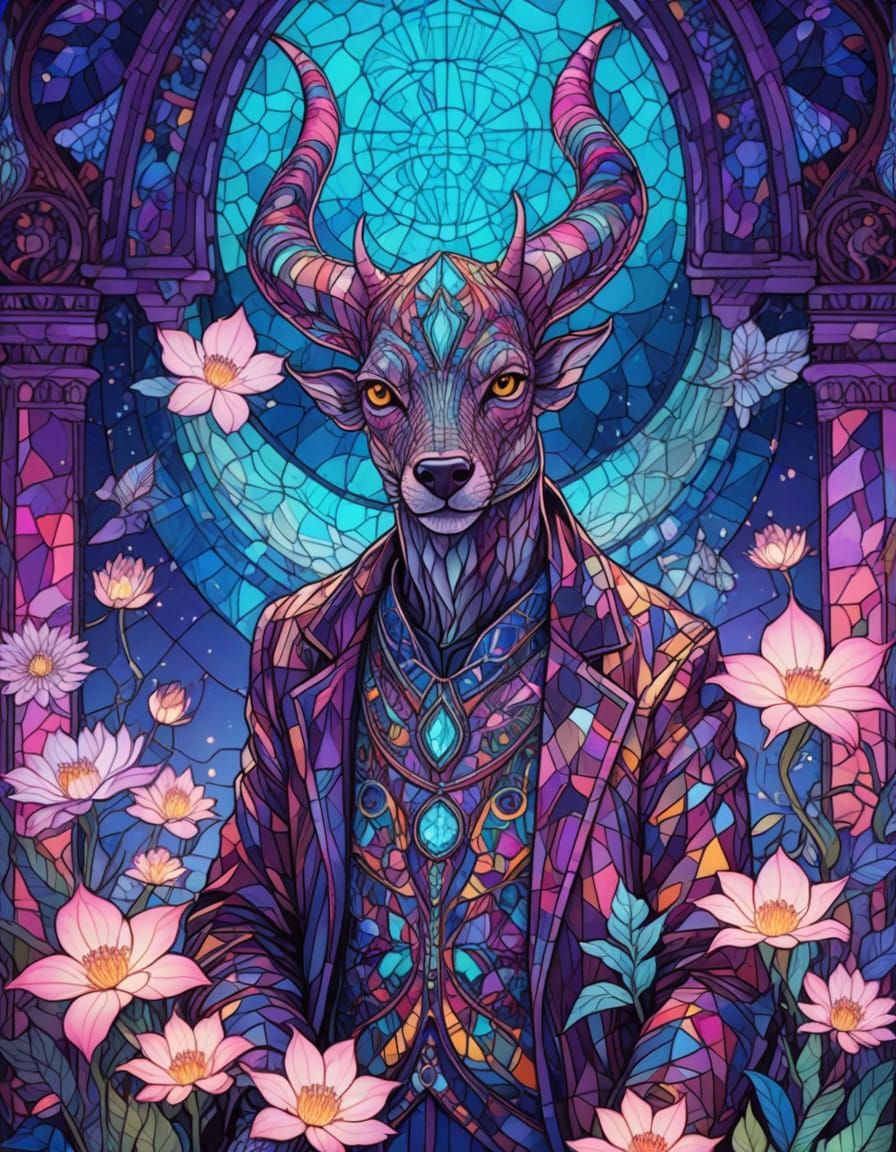 Psychedelic Animal Portrait in Stained Glass Style