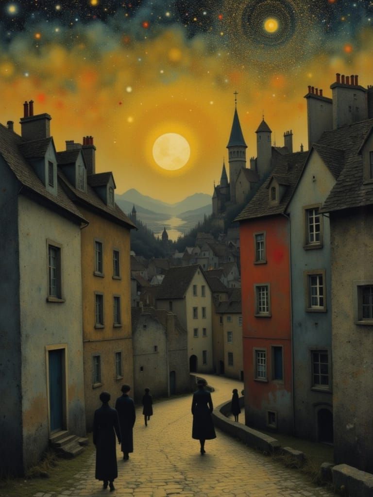 Surreal Golden Shimmer Scene with Winding Road