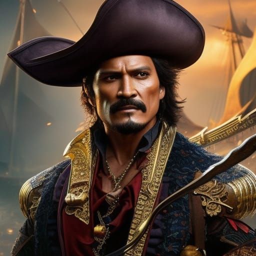 Detailed Pirate Portrait of Pedro Pascal in Pencil Sketch