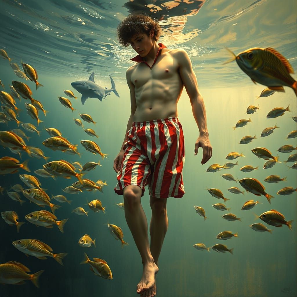 Sherlock Holmes Underwater in Pre-Raphaelite Style