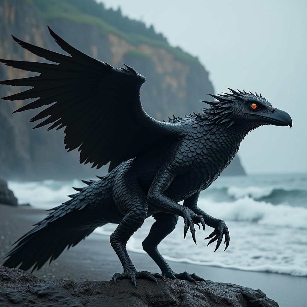 Majestic Ravencroc: Dark Fantasy Hybrid Creature