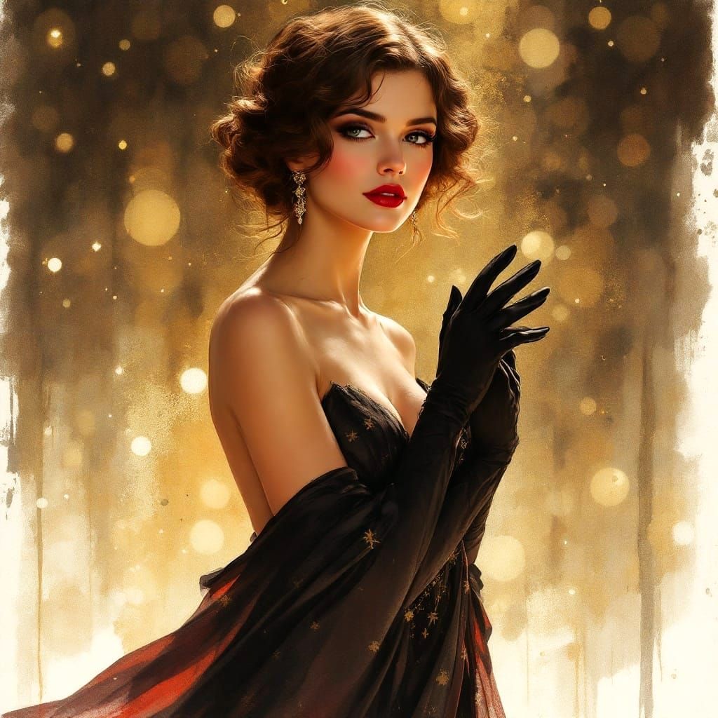 Glamorous Roaring Twenties Hollywood Starlet in Elegant Even...