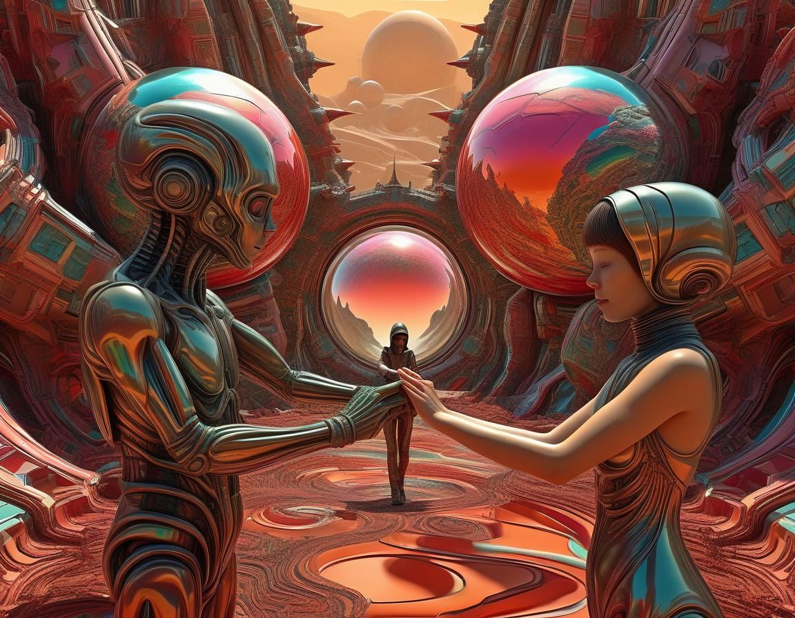 Surreal Alien Scene with Rotating 3D Mandelbulb