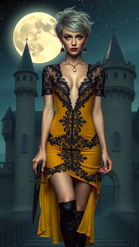 Ethereal Vampire Goddess in Hunter Yellow Lace