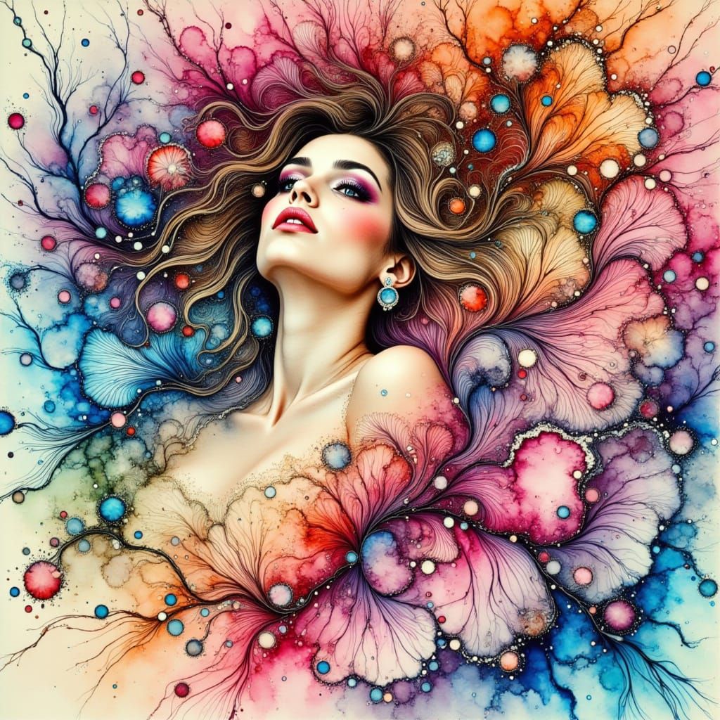 Ethereal Woman in Whimsical Fantasy Landscape