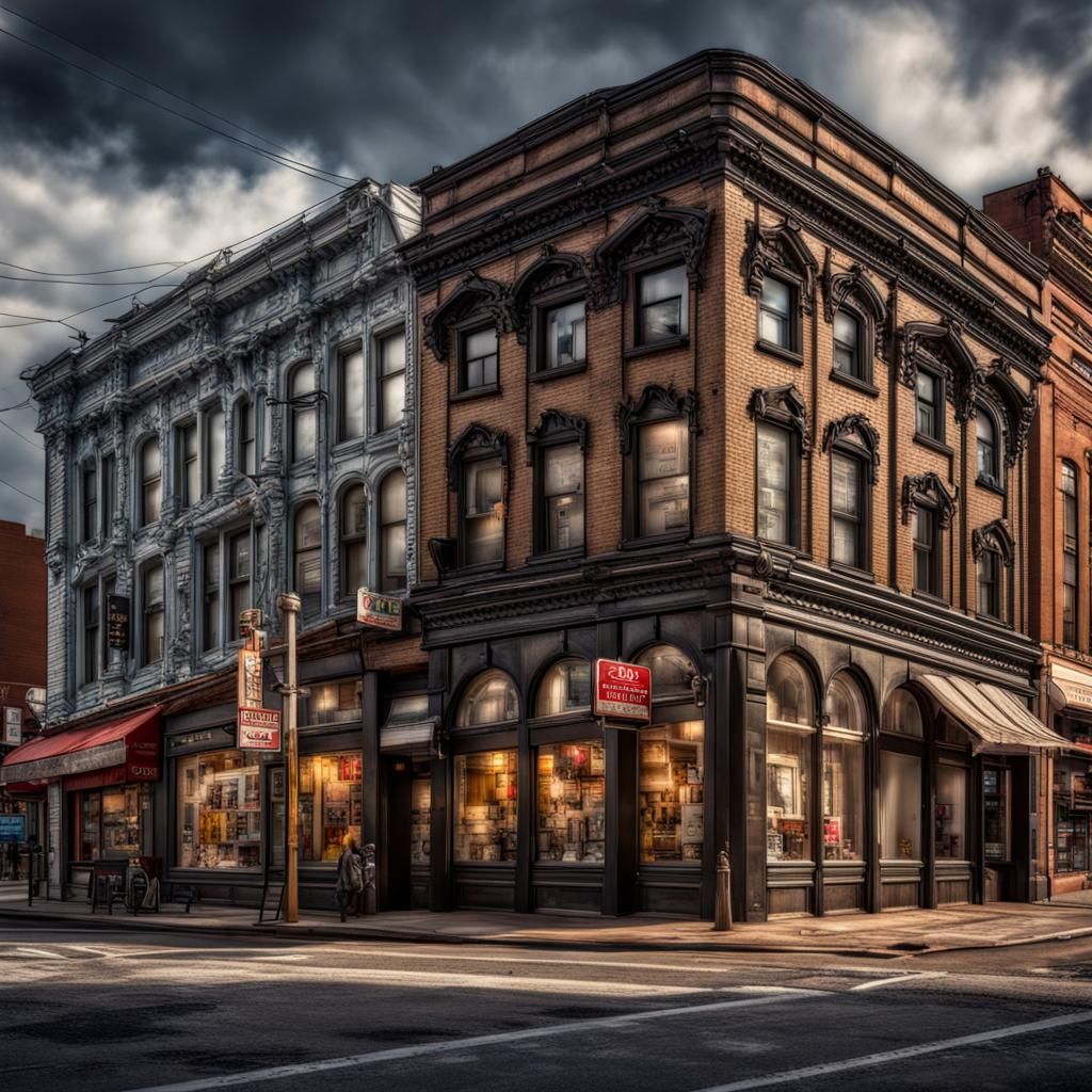 City Street Corner with Storefronts