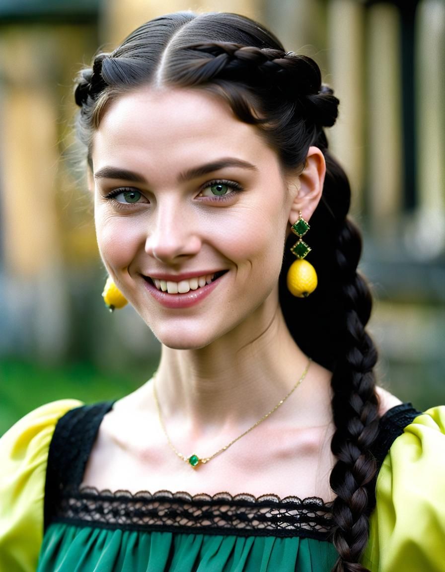 Pretty Girl with Black Hair in Yellow Dress