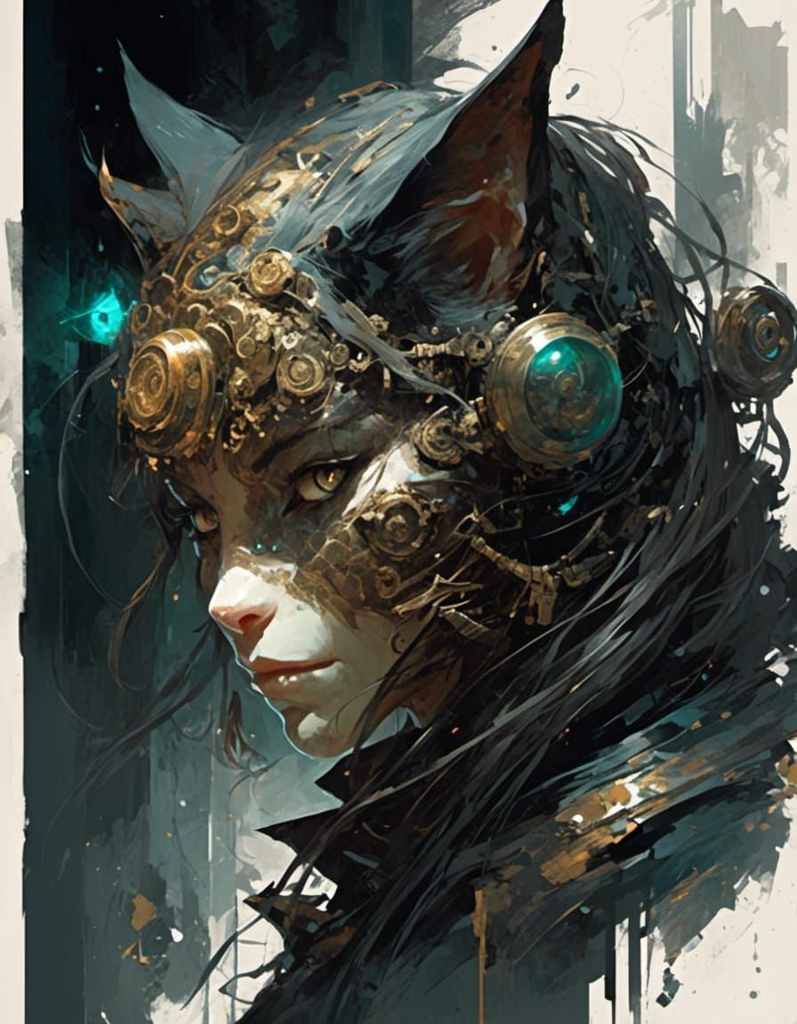 Feline Wizard Portrait in Dark Fantasy Style