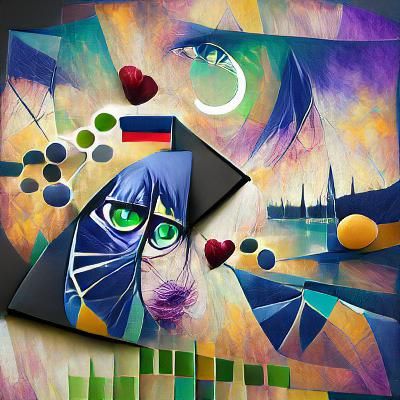 Abstract Geometric Cat Portrait with Heterochromia