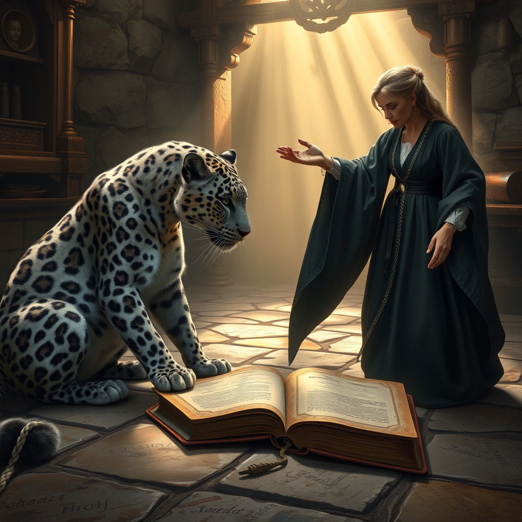 Leopard's Pursuit of Knowledge in Dreamlike Matte Painting