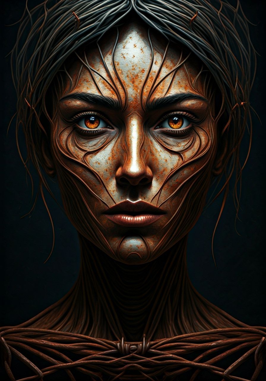 Surreal Woman Carved From Rusted Barbed Wire