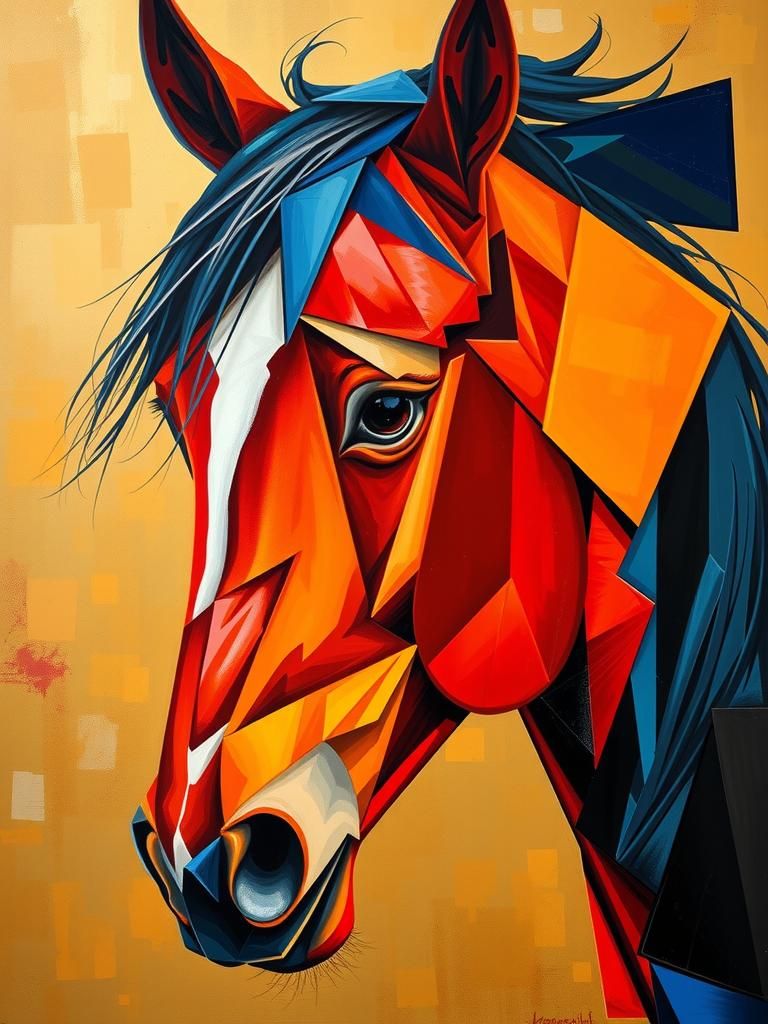 Prismatic Horse Portrait in Post-Impressionist Style