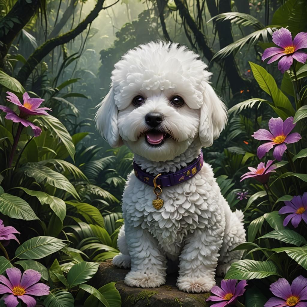 Bichon Frise Puppy in the Amazon Jungle