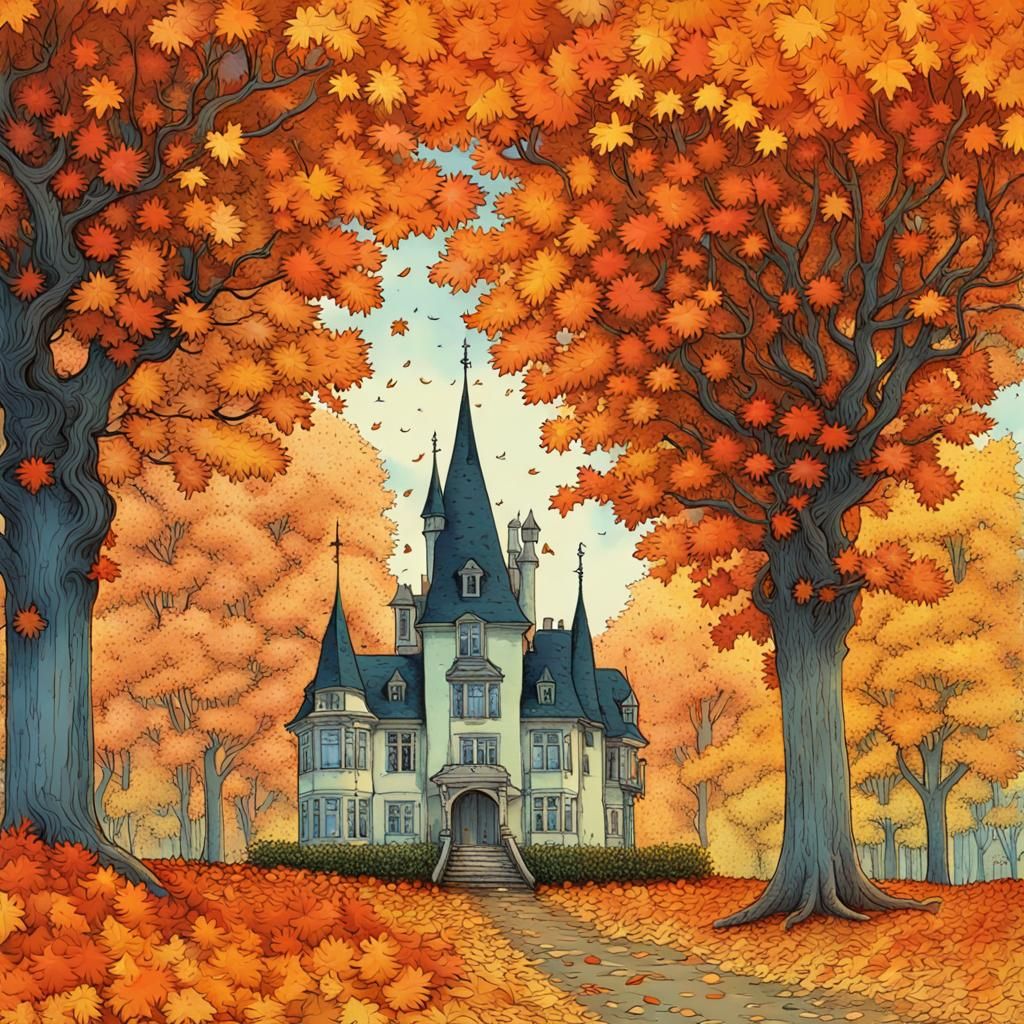 Glitchcore Autumn Gardens with Falling Leaves