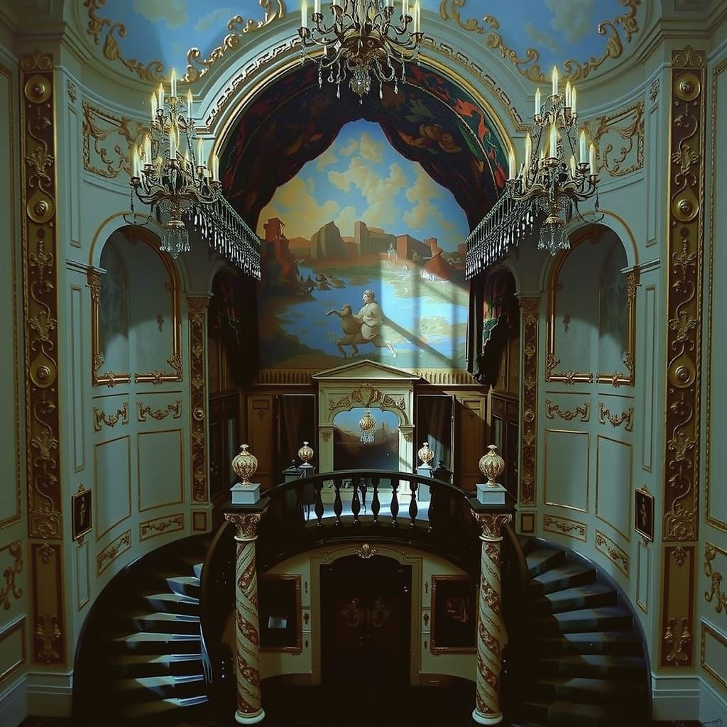 Luxurious 16th Century Italian Palace Interior in Warm Golde...