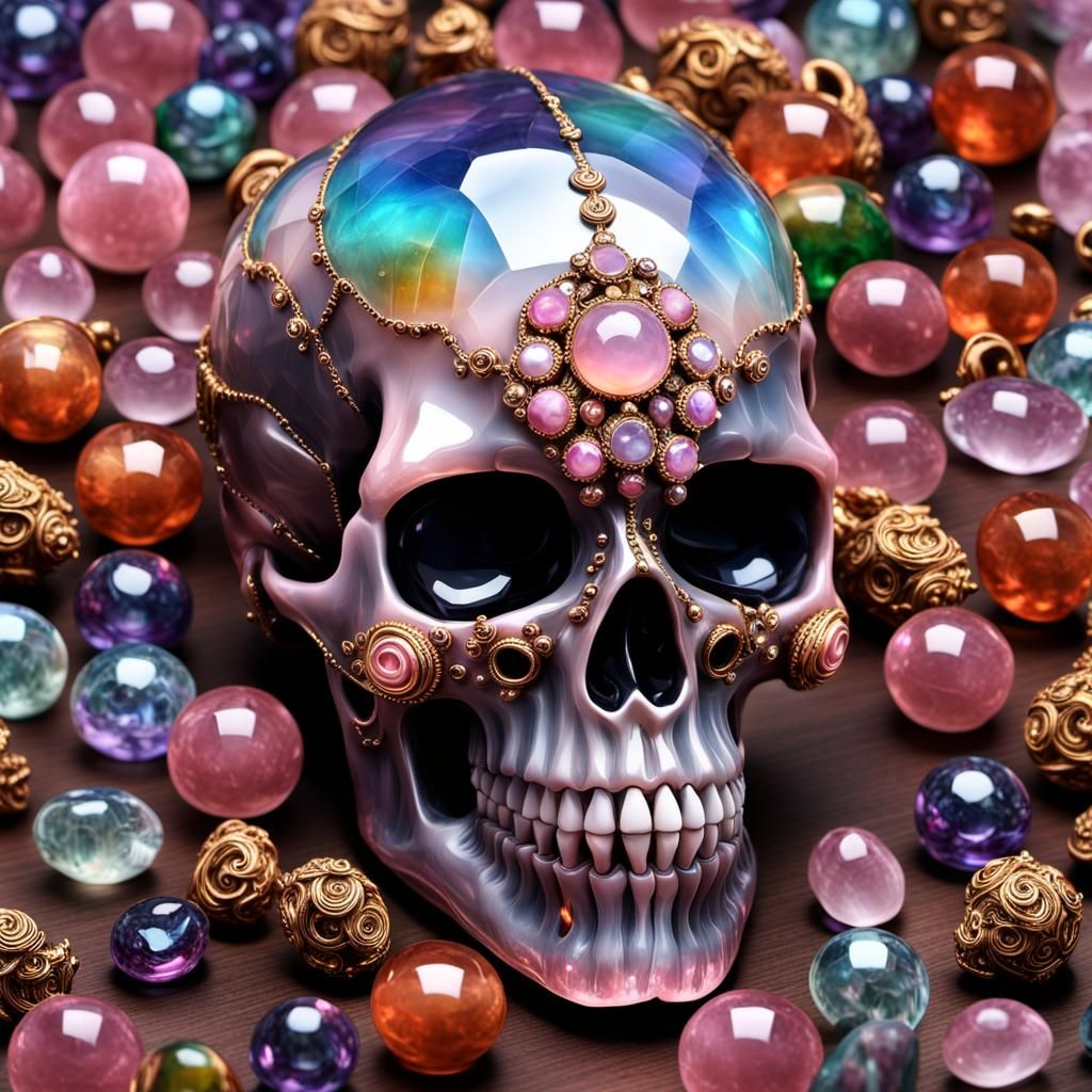 Opulent Rose Quartz Skull with Mirrored Eyes