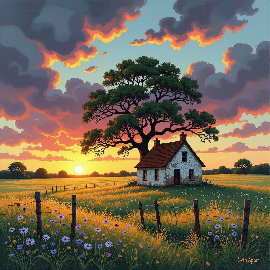 Abstract Mixed Media Painting with Calligraphic Shapes and C...