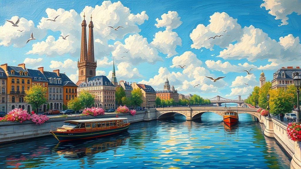 Paris Cityscape in Neo-Impressionistic Oil Painting