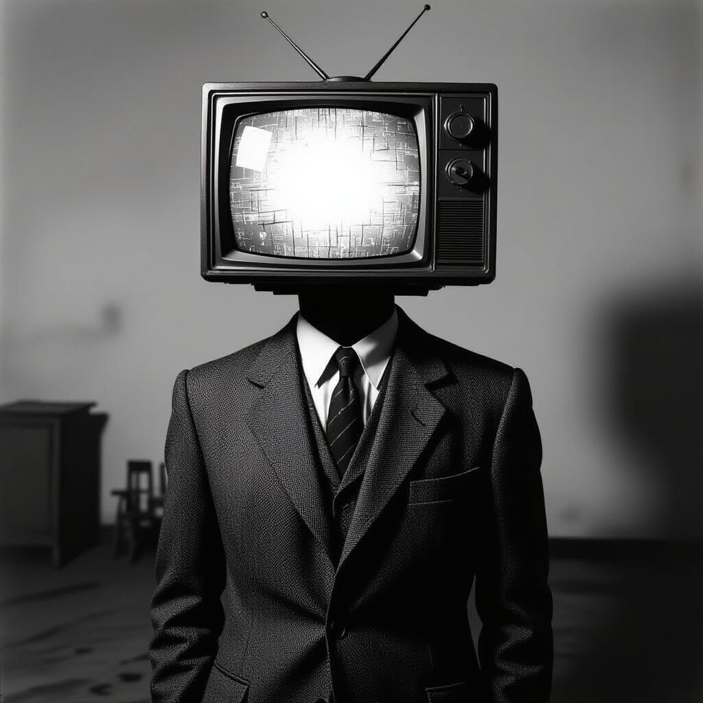 Man With TV Head in Surreal Film Noir Style