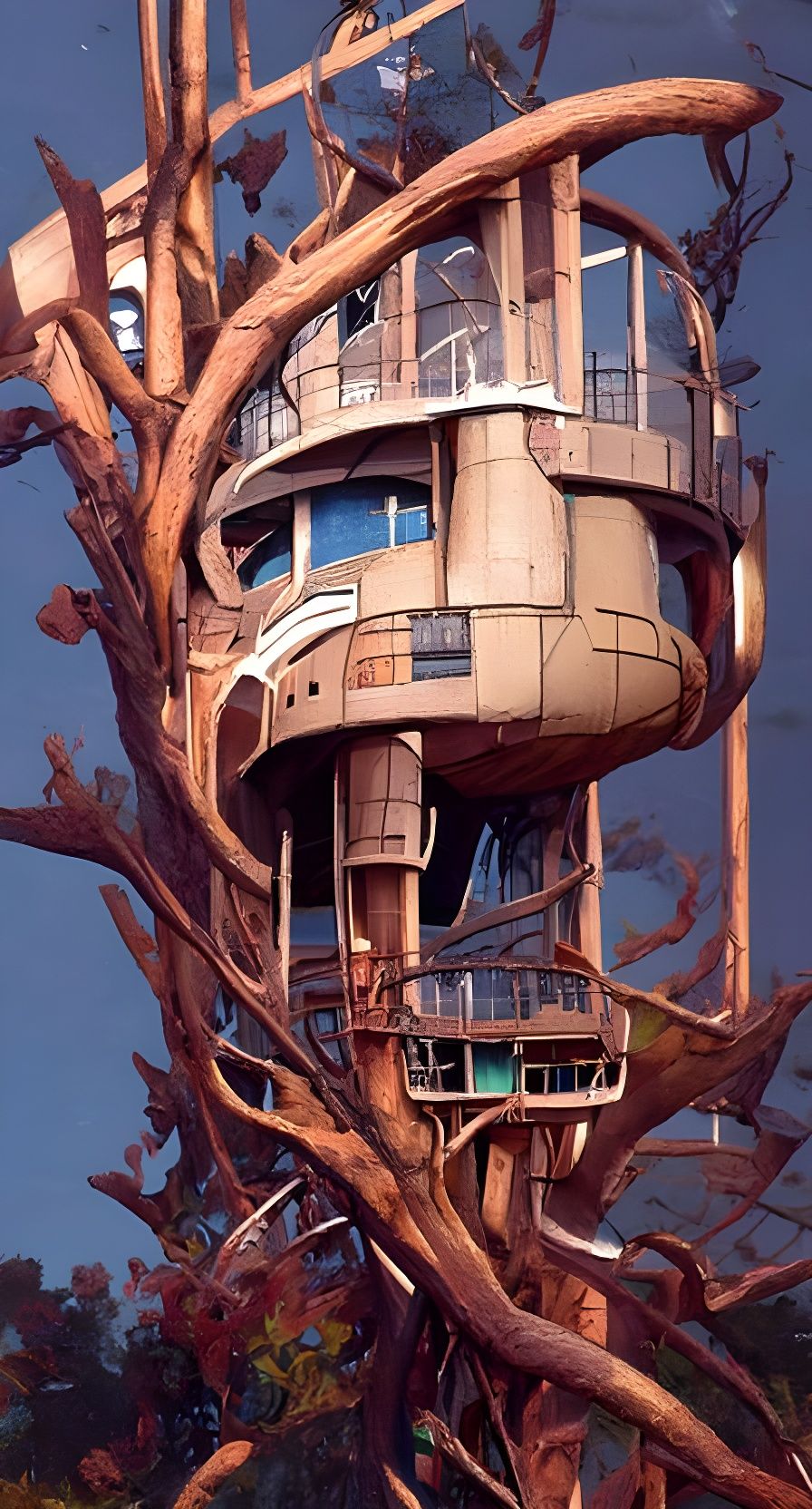 Futuristic Treehouse Complex Digital Illustration