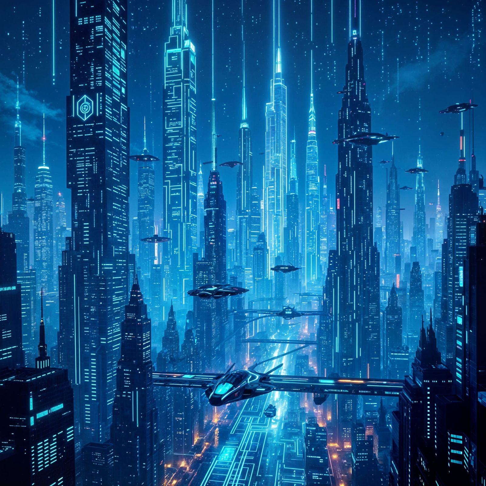 Futuristic Cityscape of Binary Code Skyscrapers