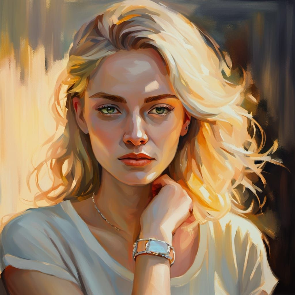 Impressionist Portrait of a Blonde Woman in Oil