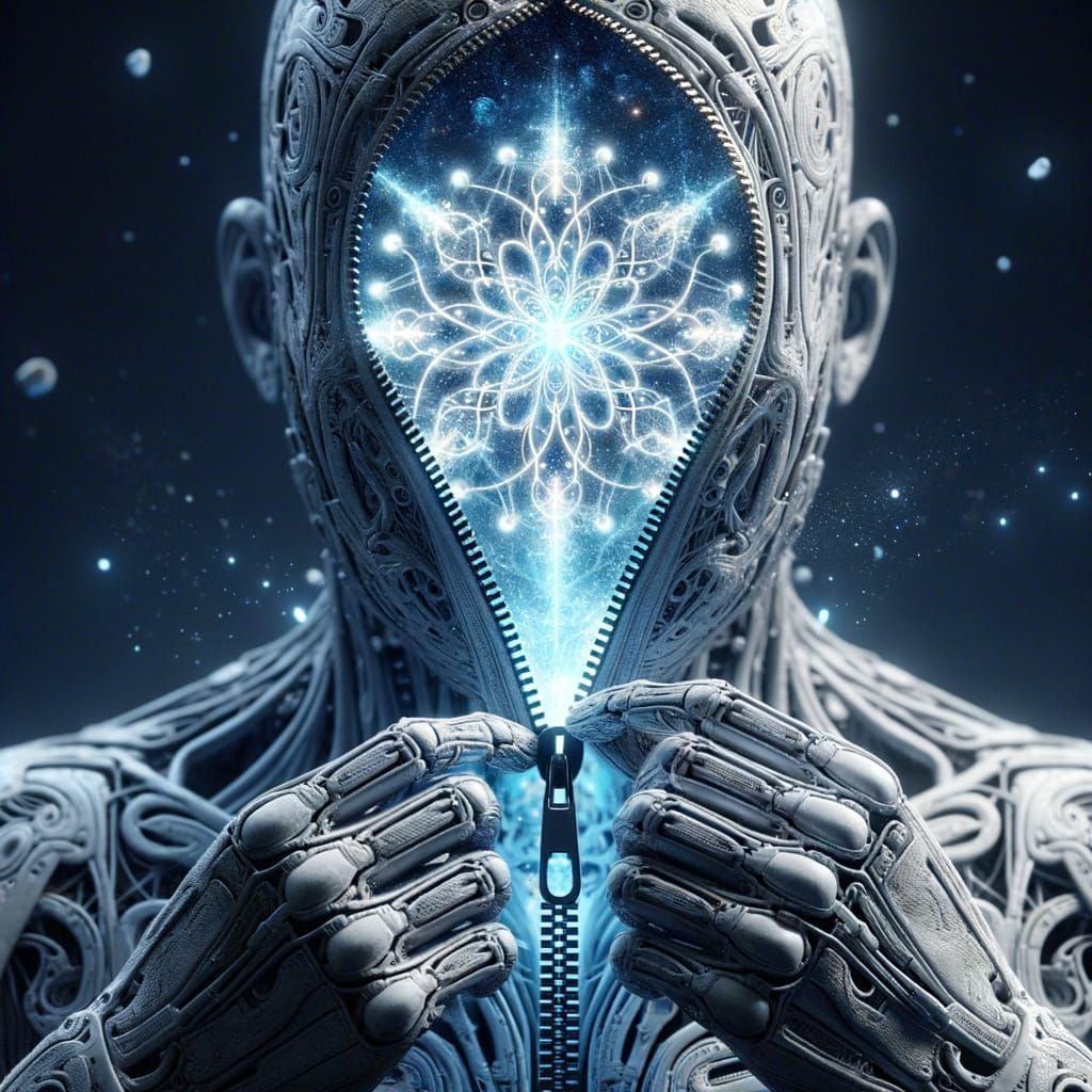 Cyborg Reveals Cosmic Glyph in Hyperrealistic Detail