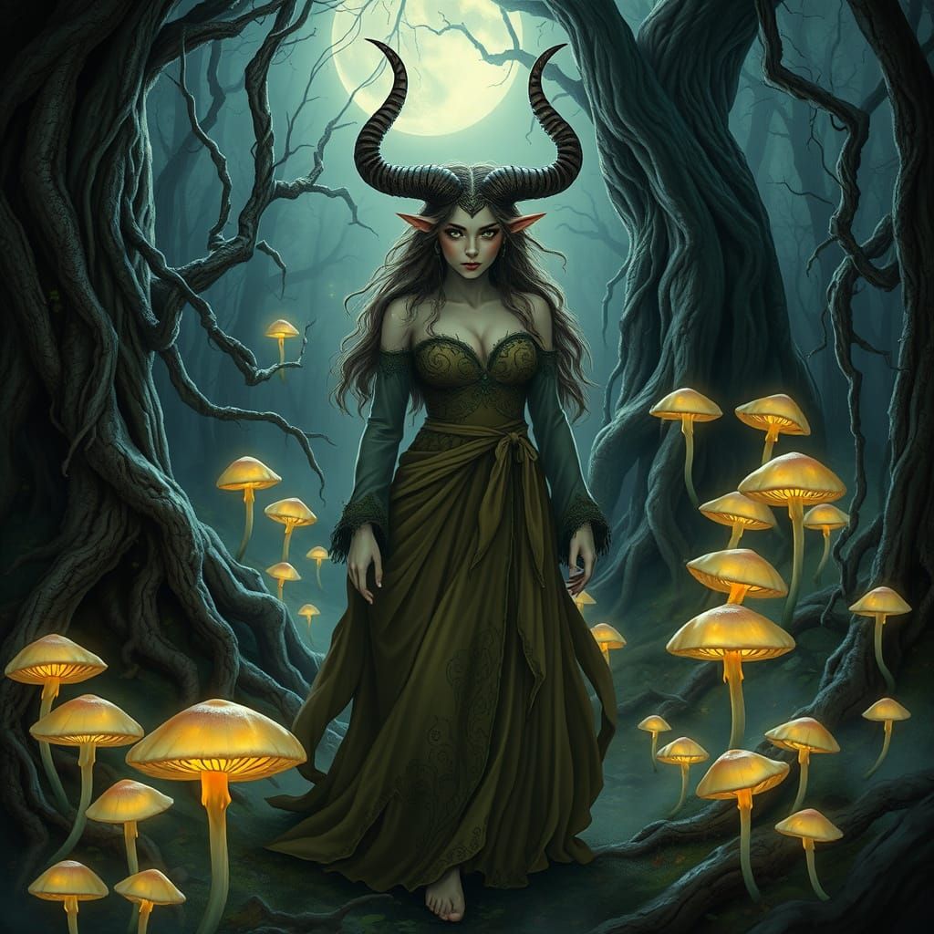 Mystical Forest Huldra in Earthy Gown