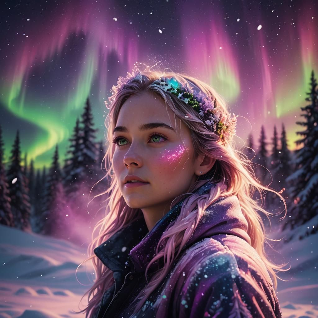 Breathtaking Northern Lights Dance Across Snowy Landscape