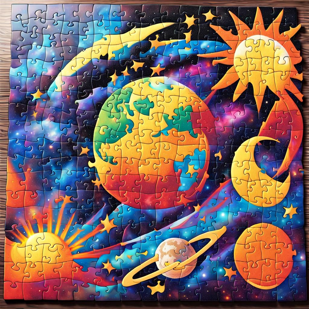 Galaxy, Earth, Moon and Sun Puzzle