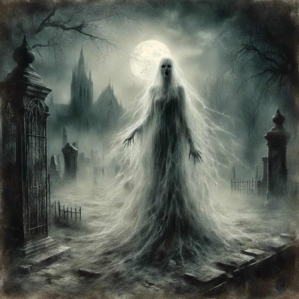 Eerie Ghostly Spirit in Graveyard by Luis Royo