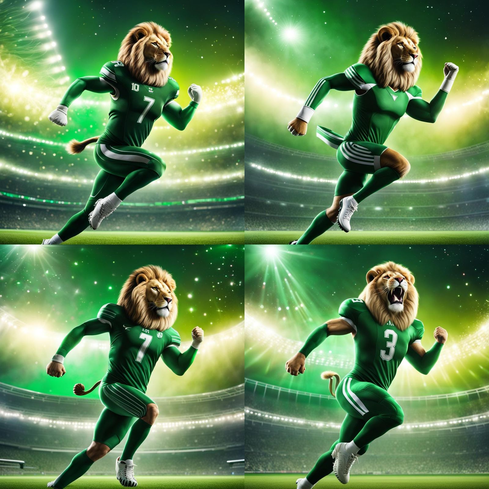 Anthropomorphic Lion Celebrates Under Starry Sky