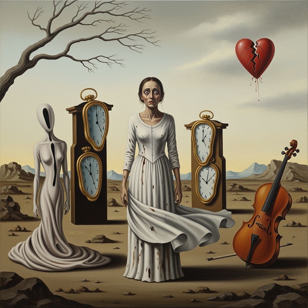 Surreal Desolation: A Woman's Anxious Oil Painting