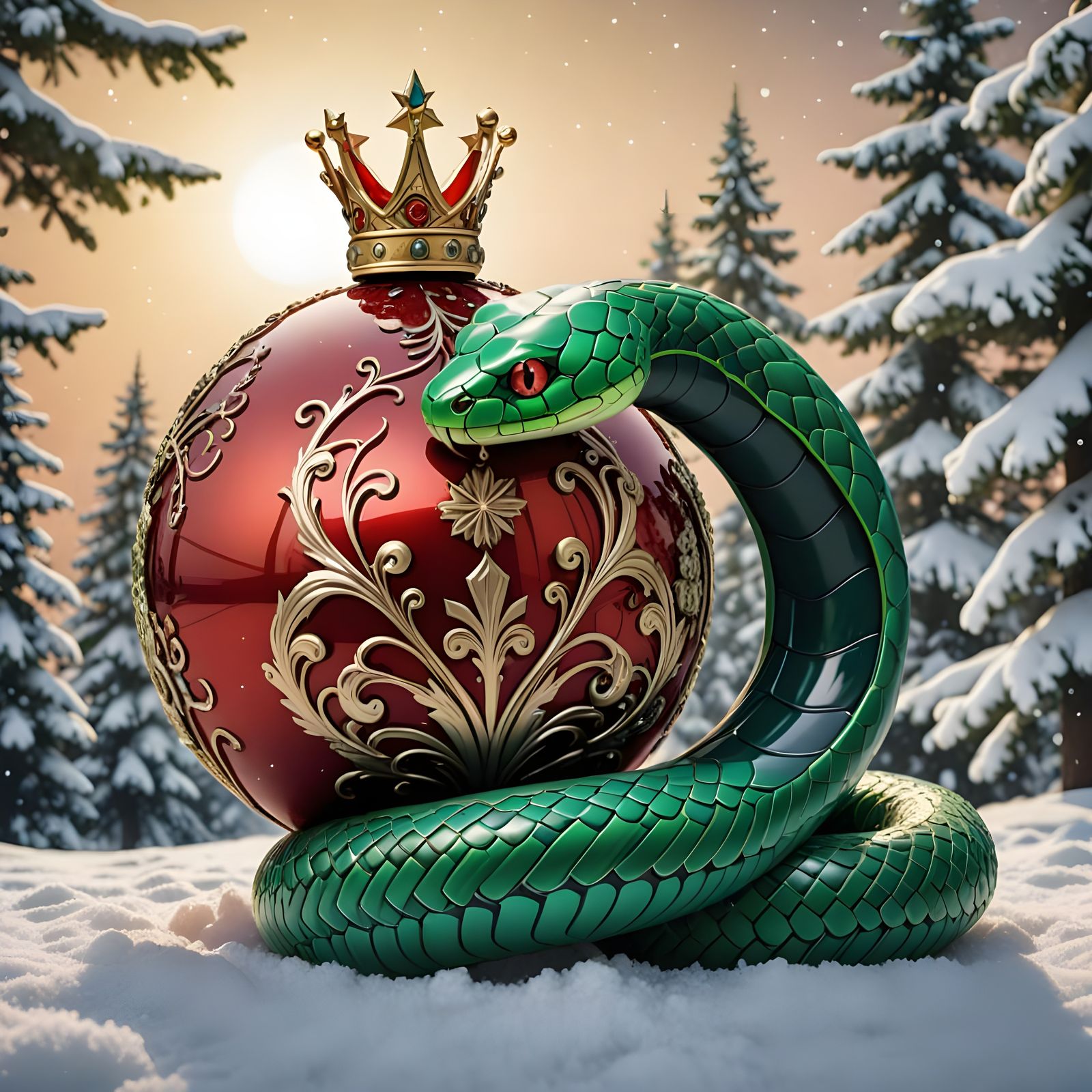 Emerald Serpent Crowned Christmas Tree Ornament