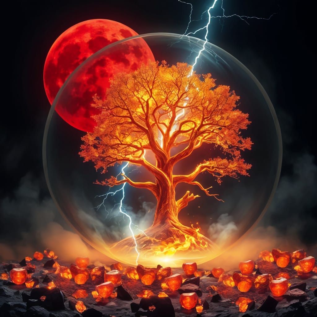 Mystical Tree Illuminates Crystal Ball in a Fiery Celestial ...