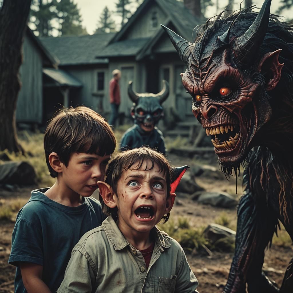 Cute Demon Child Presents Gift to Parents