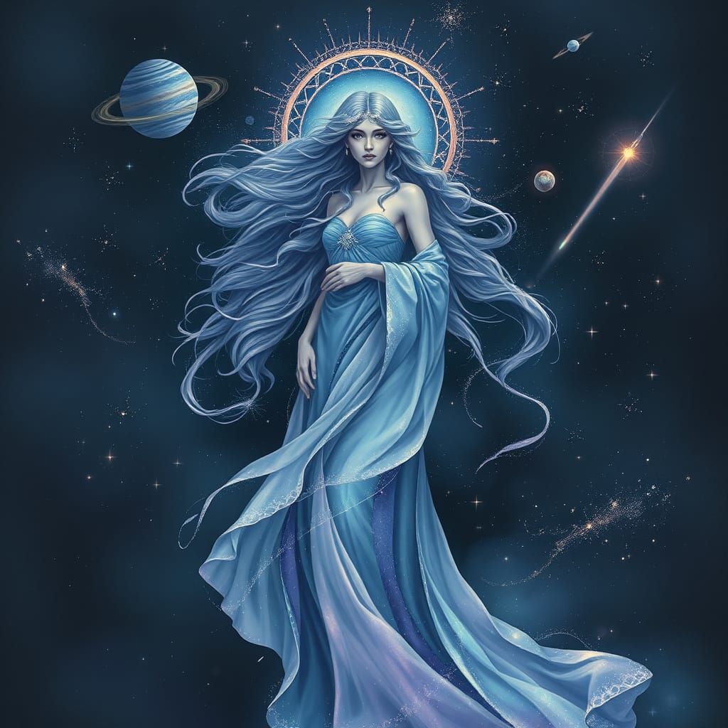 Celestial Goddess of Stars and Auroras in Galactic Void