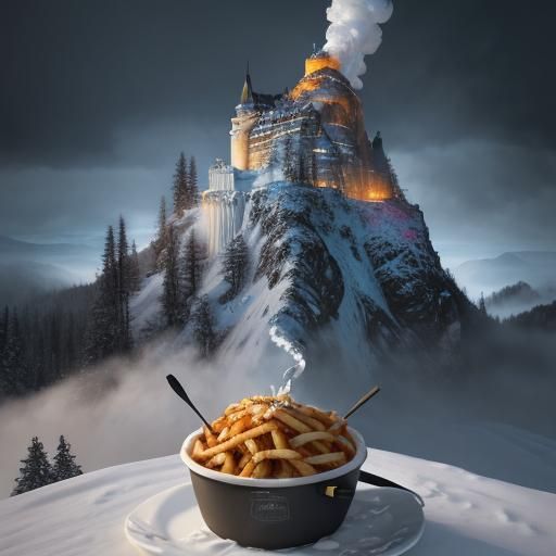 Surreal Poutine Landscape in Epic Cinematic Style