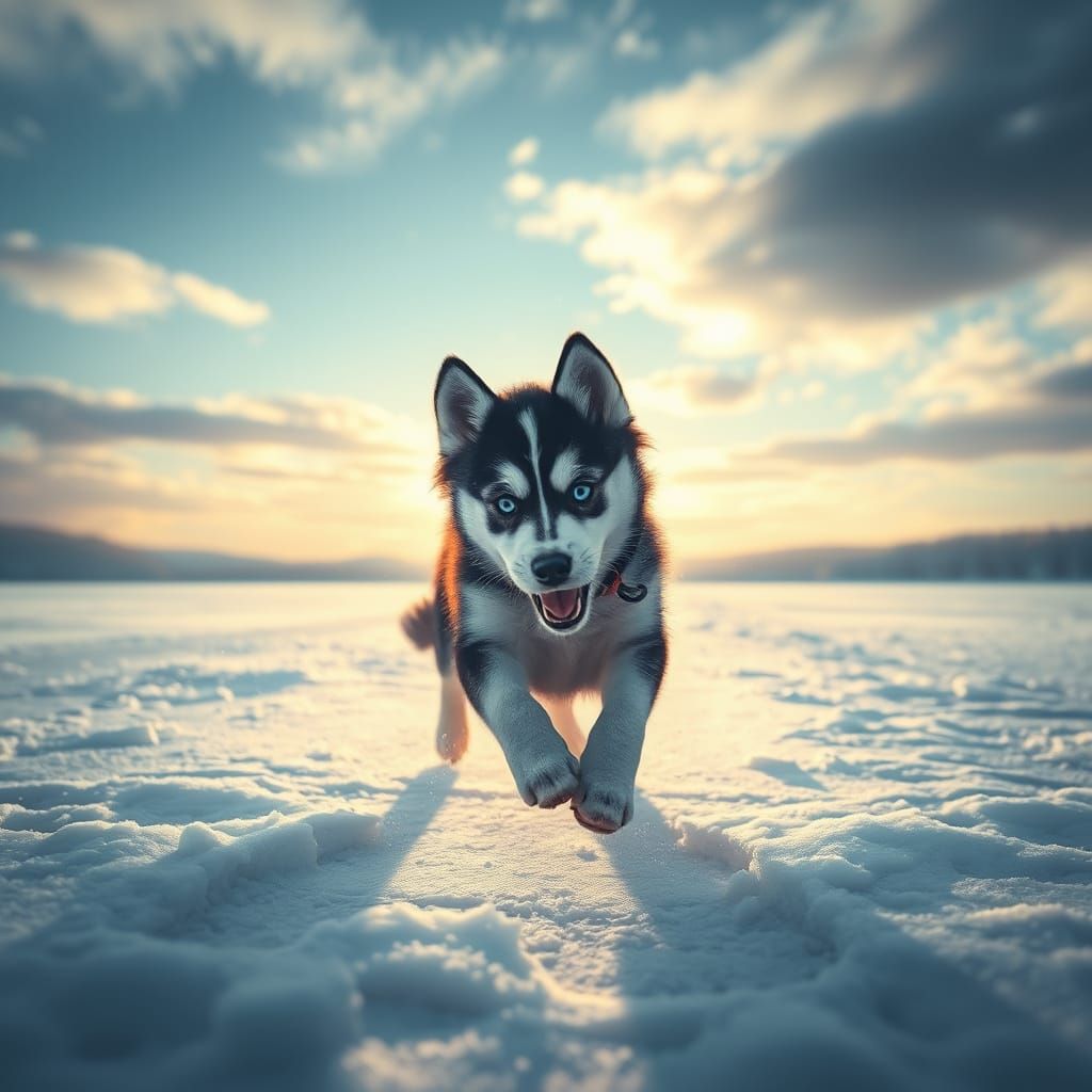 Majestic Husky Puppy Captured in a Brilliant Digital Landsca...