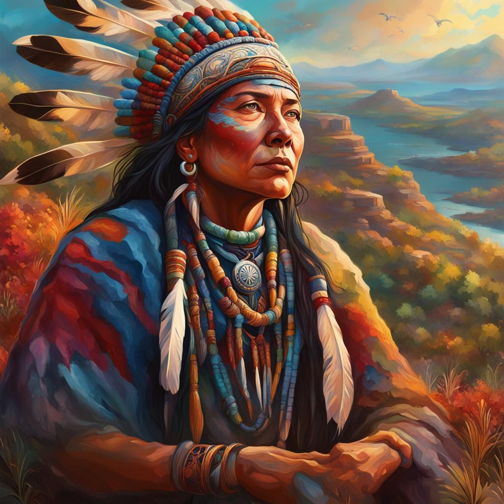 Hyperrealistic Native Medicine Women on Hilltop