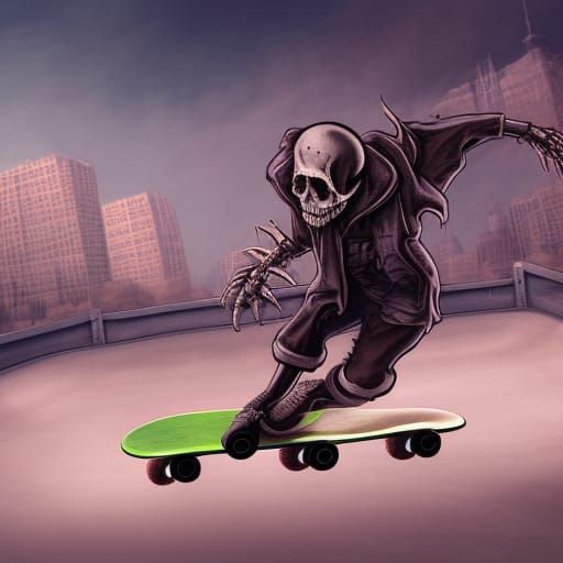 Skeleton Skateboarder in Skatepark Concept Art