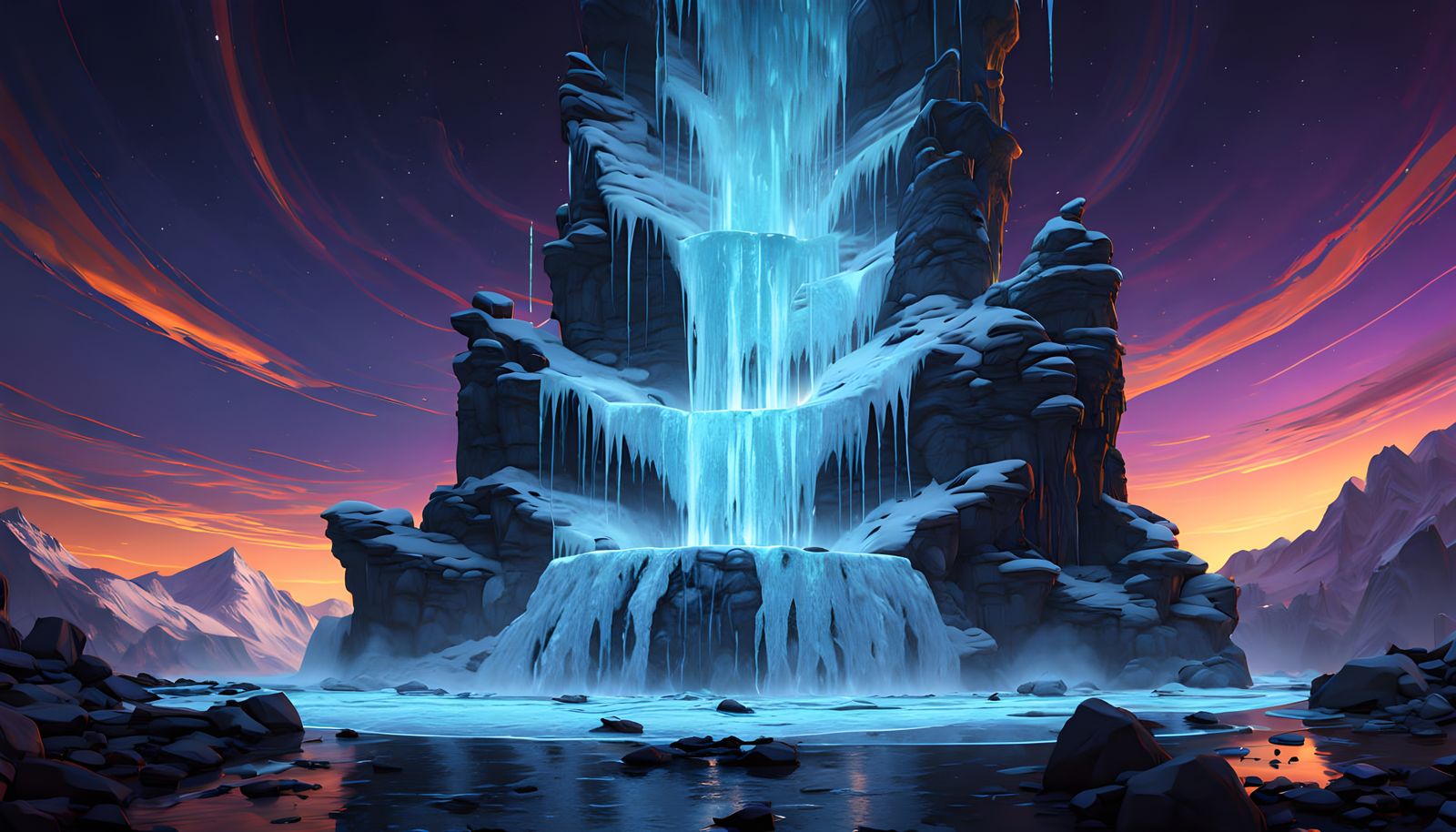 Spectacular Ice Fountain with Jupiter, Neo-Impressionist Sty...
