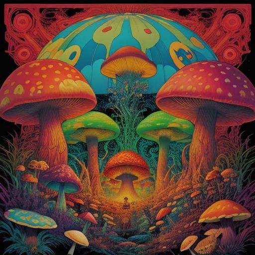 Psychedelic Mushroom Album Cover in Hipgnosis Style