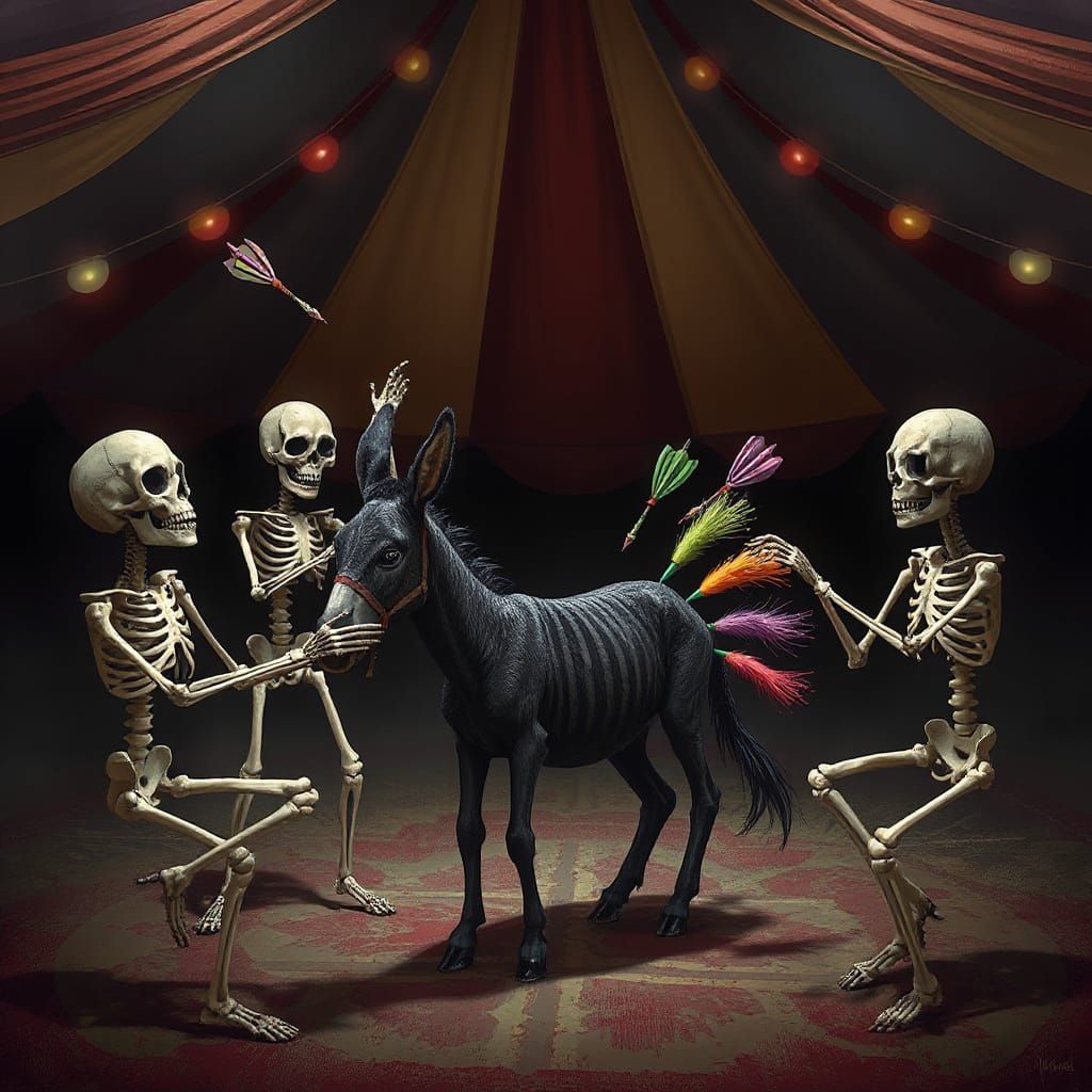 Gothic Skeletons Play Twisted Pin the Tail Game