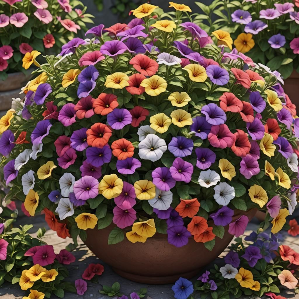 Multicolor Petunias in Pot, 3D Game Cinematic
